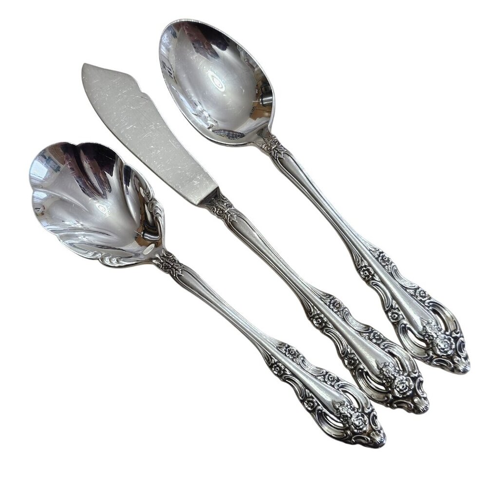 3pc Oneida SILVER ARTISTRY Serving Set teaspoon & sugar spoon butter knife 1965
